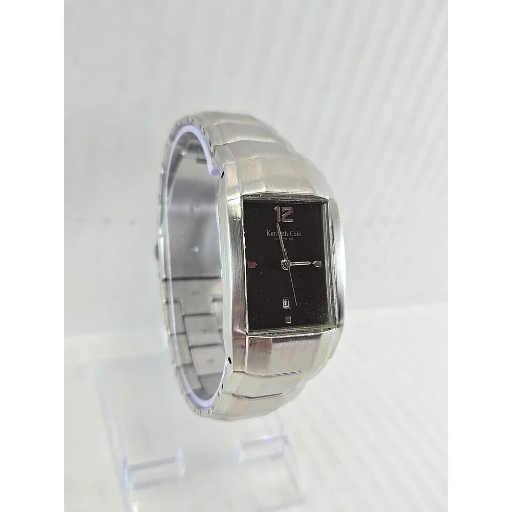 Mens Kenneth Cole Watch 26mm Silver Tone Date New Battery 9275-01-KC3269